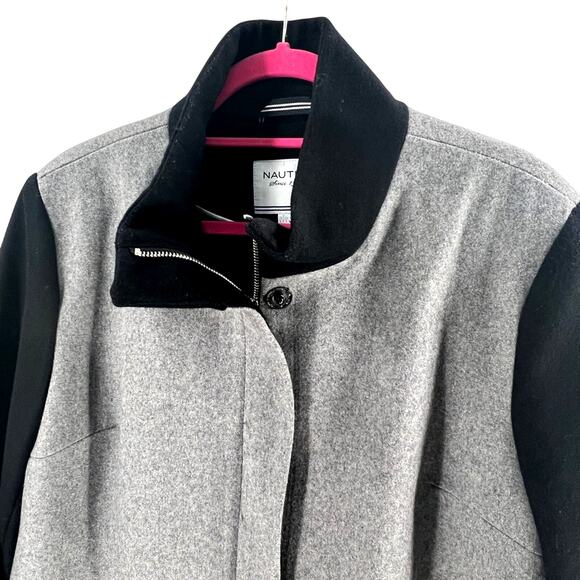 Nautica Women’s Color Block Black & Gray Wool Blend Longline Coat size 12 - Picture 6 of 8